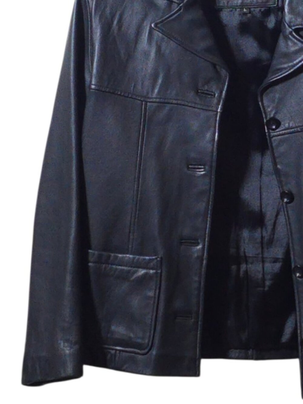 Vintage 100% Leather Black Jacket Women’s Button Front Y2K Minimalist Coat - Picture 5 of 13